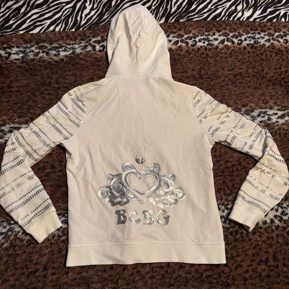 BCBGMaxAzria White Jacket with Silver Sequins